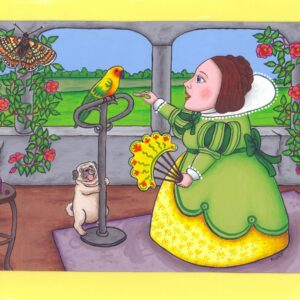 Lady w Pug & Parrot Card