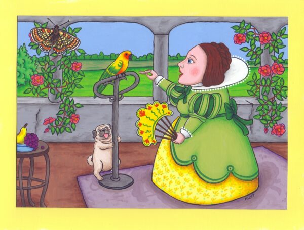 Lady w Pug & Parrot Card